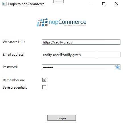 Cadify Service login window