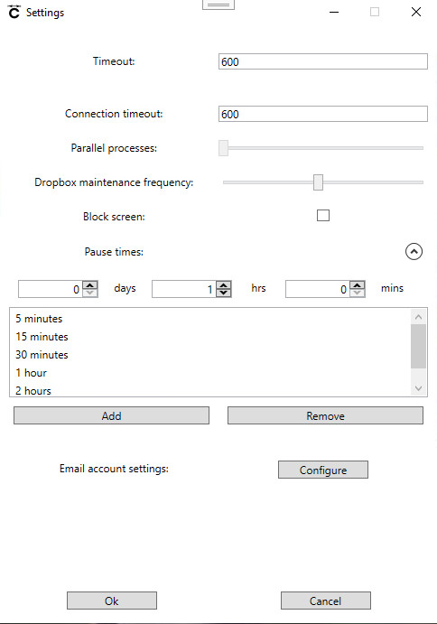 Cadify Service Settings window
