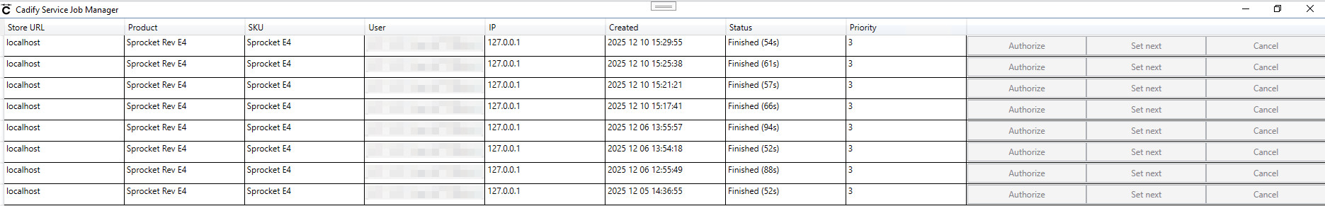 Cadify Service Job Manager window
