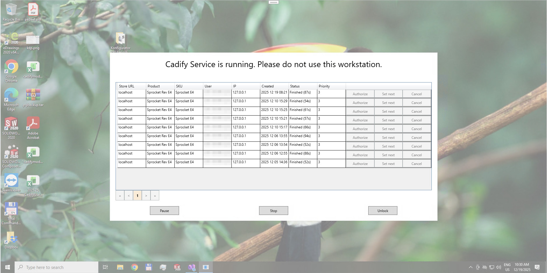 Cadify Service with screen blocking on